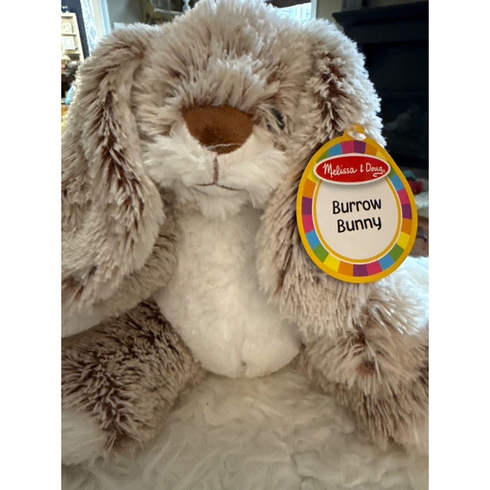 Melissa & Doug Burrow Bunny Plush Stuffed Animal Tan White 9 inch 7674